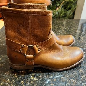 FRYE Phillip Harness Leather Cowboy Biker Short Boots Sz 9